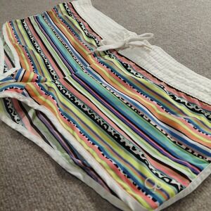 Op Y2K Vintage Multi Stripe Lowrise Swim Athletic Drawstring Shorts Women's L